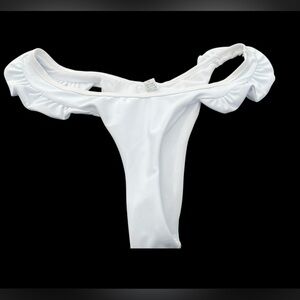 Women's White Swim Thong with Ruffles, M